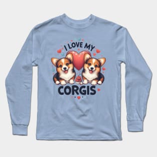 I Love My Corgis Puppy Design T-Shirt Long Sleeve T-Shirt